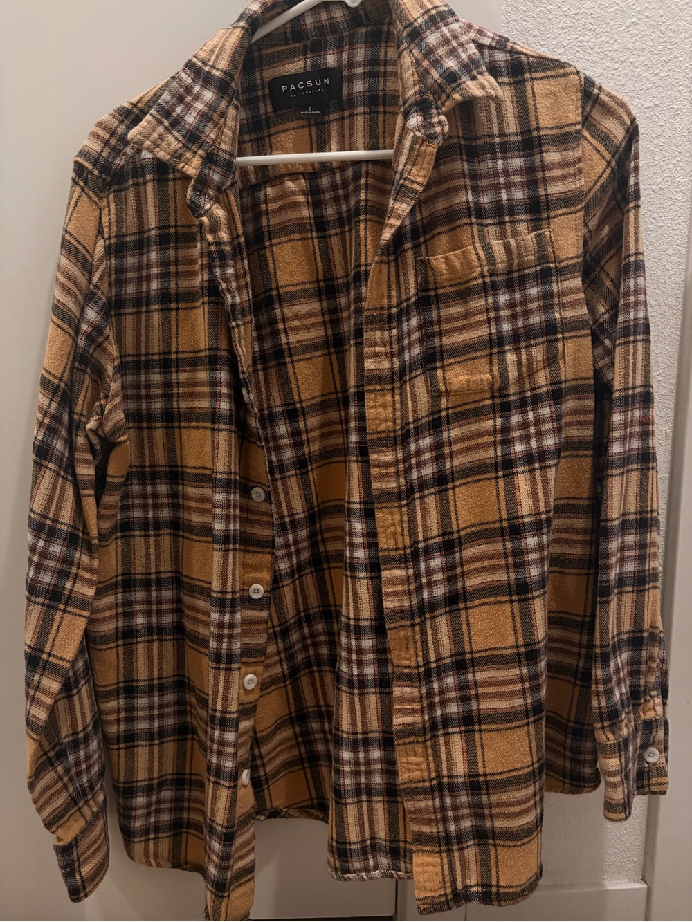 PacSun Plaid Button-Down Shirt in Mustard and Brown